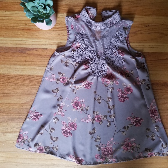 Purple High Neck lace Floral Top - Picture 1 of 4
